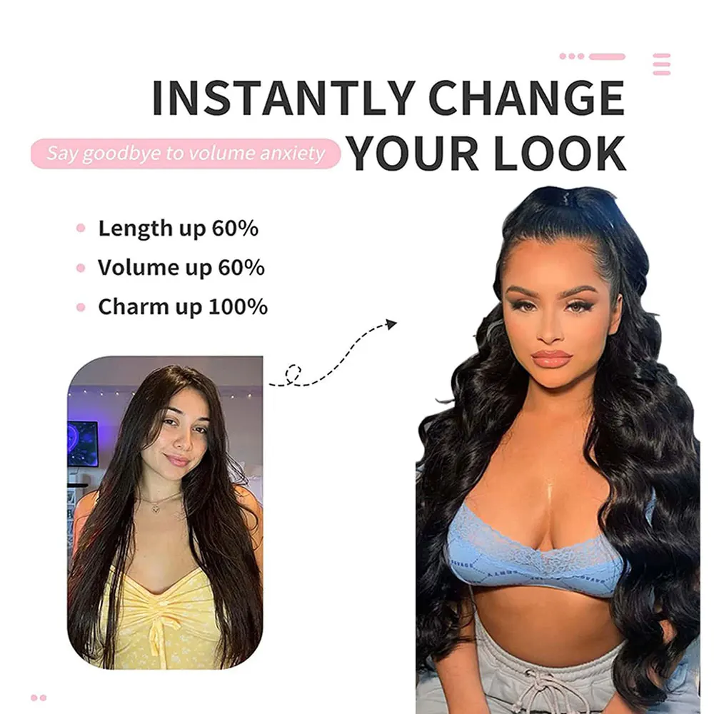 الجسم موجة الاصطناعية الرباط الشعر ذيل حصان ملحقات ريمي هيربيسي ذيل حصان طبيعي كليب في وصلات الشعر للاستخدام اليومي