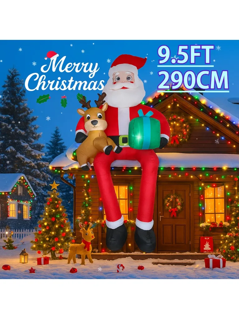 Dekoracja świąteczna dmuchana Święty Mikołaj renifer prezent LED ozdoba do domu prezenty świąteczne zabawka dekoracja na podwórko Boże Narodzenie 2.9m — 2