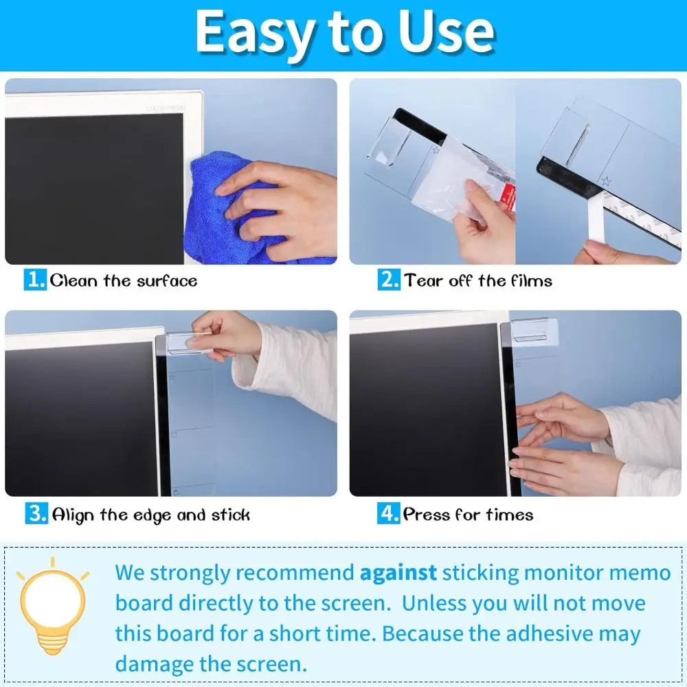 Transparent Monitor Memo Board Acrylic Self-adhesive Computer Sticky Note Multi-functional Sticky Note Holder Office Supplies