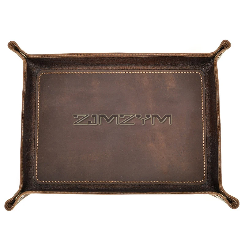 Leather Tray for Men, Bedside Storage Box, EDC Dump Tray for Keys, Phone, Wallet, Catch All Key Tray, Crazy Horse Leather