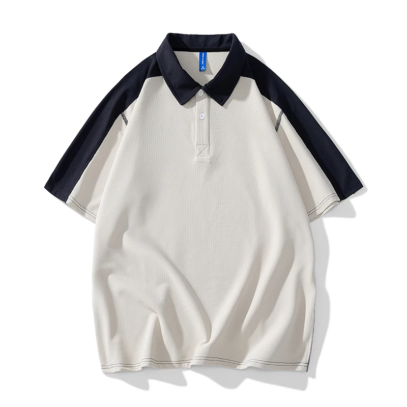 

Trendy Minimalist Summer Men's Turn Down Collar Waffler Contrast Colorpolo Shirt Casual Loose Fitting Short Sleeve T-shirt Tops