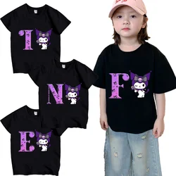 New Kuromi Kids T-shirts Anime Short Sleeve Figure Letter A-Z Printed Tees Summer Round Neck Boutique Clothes Tops Toddler Cloth