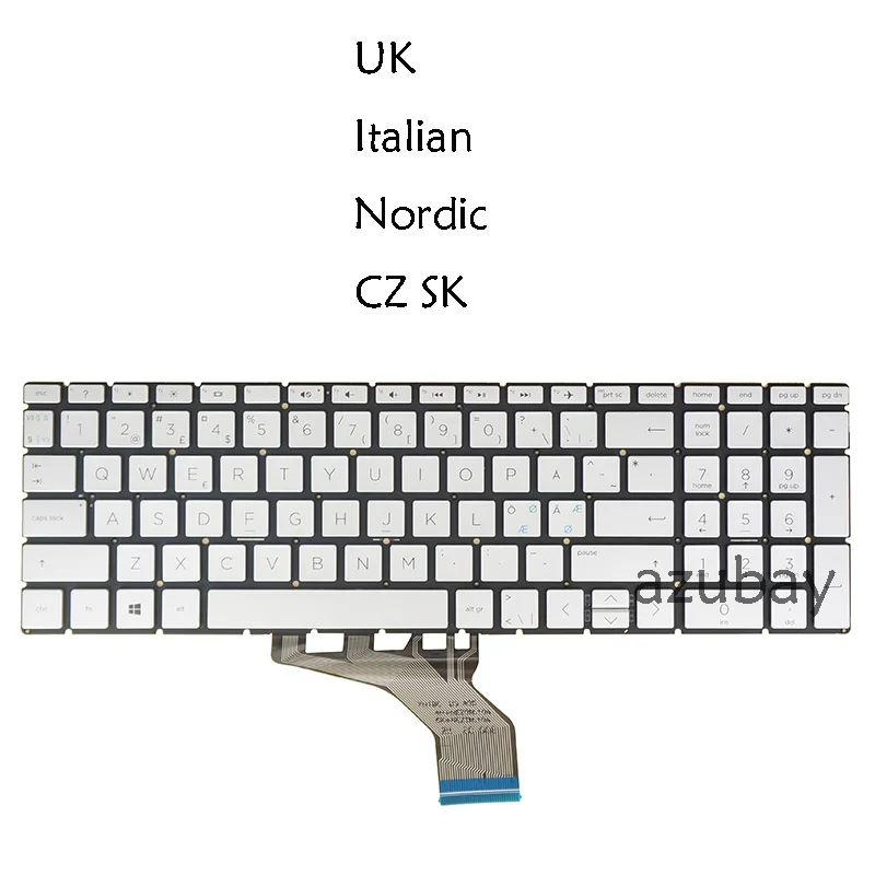 UK Italian Nordic Czech Slovak Keyboard For HP 250 G7, 255 G7, 256 G7 Backlit Silver