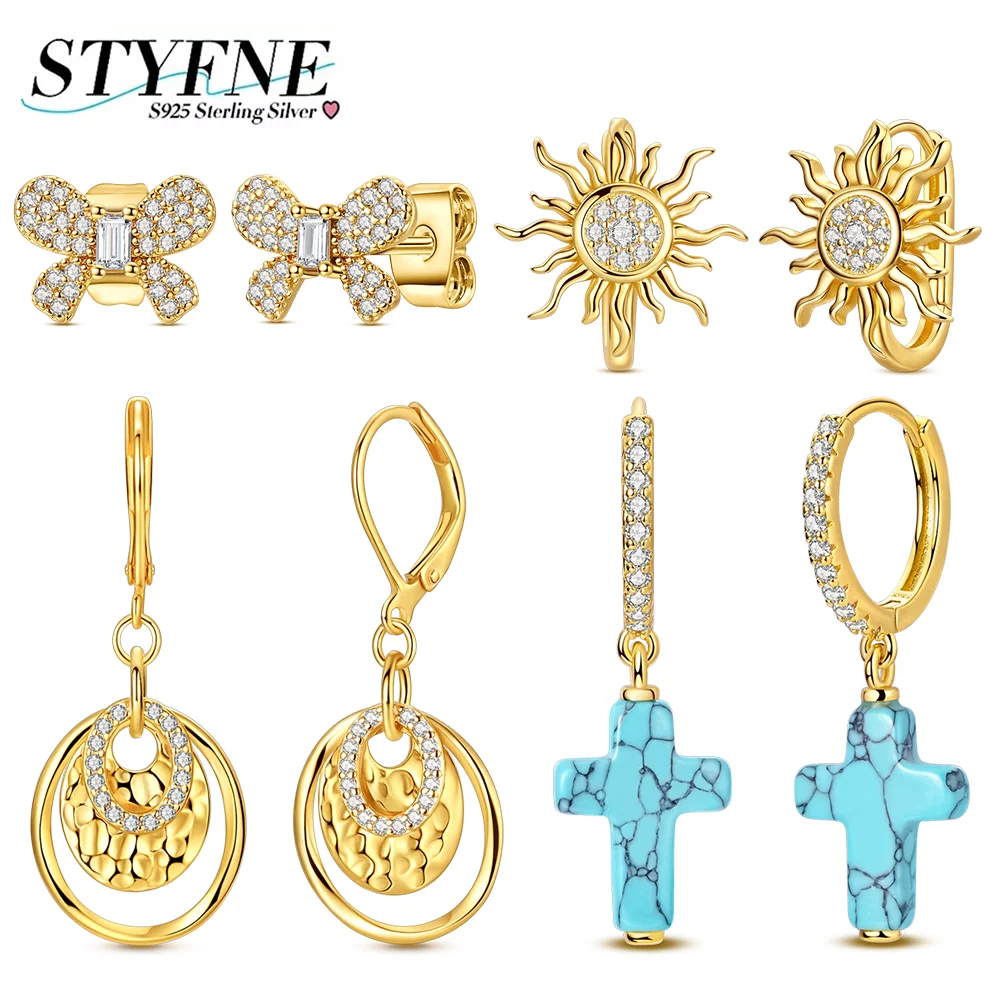 

Серьги из серебра 925 пробы, золото, блестящий циркон, U-образные солнцезащитные серьги, серьги с сахарным бантом для женщин, ювелирные изделия на годовщину свадьбы, подарки