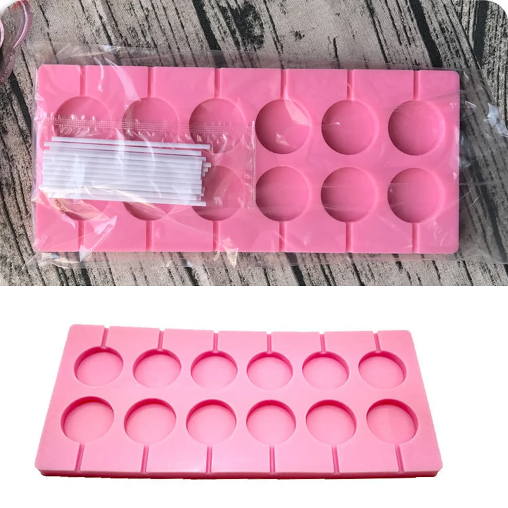 12-Capacity Chocolate Hard Candy Silicone Lollipop Molds with 12 count Lollypop Sucker Sticks for Halloween Christmas Parties -