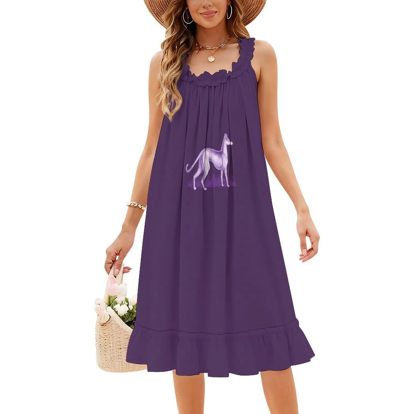 الأرجواني الوبت البوهيمي فستان بلا أكمام متعدد طباعة شاطئ عطلة فستان الحفلات سام وينشستر الوبت الأرجواني الكلب الكلب امرأة #4