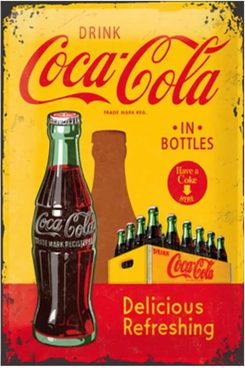 Letrero Metálico de Coca-Cola, Decoración Vintage para Pared, Bebida Coca-Cola en Botella, para Pub, Restaurante, Cafetería, Club, Placa Decorativa para Pared de Cuarto Masculino
