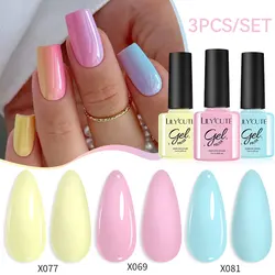 LILYCUTE 3Pcs Nail Gel Polish Set Nude Pink Glitter Sequins Semi Permanent Soak Off Varnish Nails Art Base Top Coat Kits