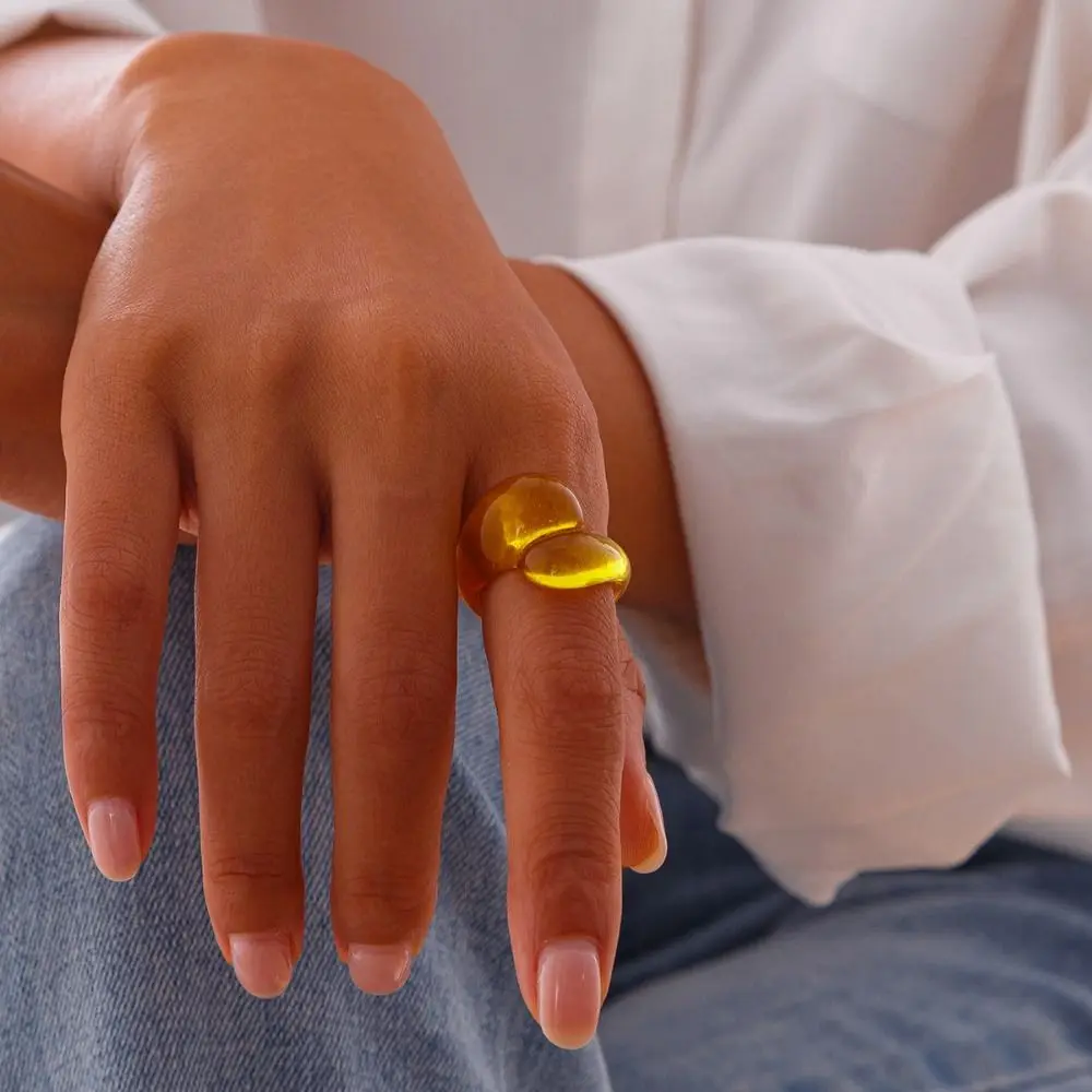 الملونة قطرة الماء حلقات مكتنزة الراتنج متعدد الألوان بوهو هندسية حلقة مفتوحة قطرة الماء للطي حلقة Y2K خاتم خمر النساء