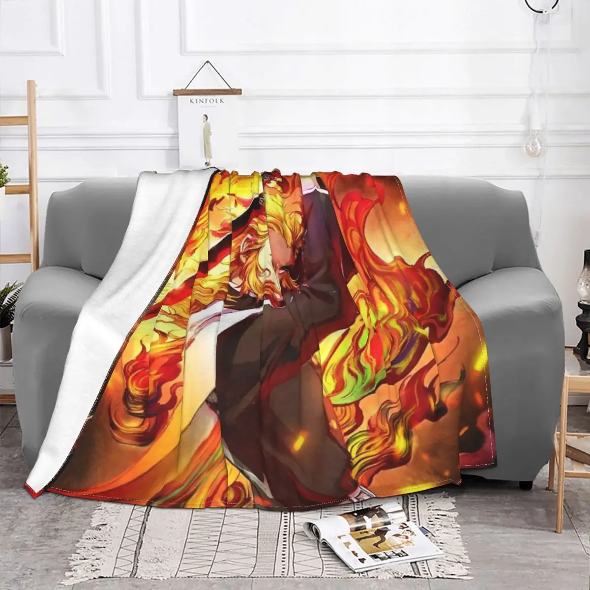 Kimetsu No Yaiba - Rengoku Kyoujurou Blanket Bedspread On The Bed Soft For Double Bed