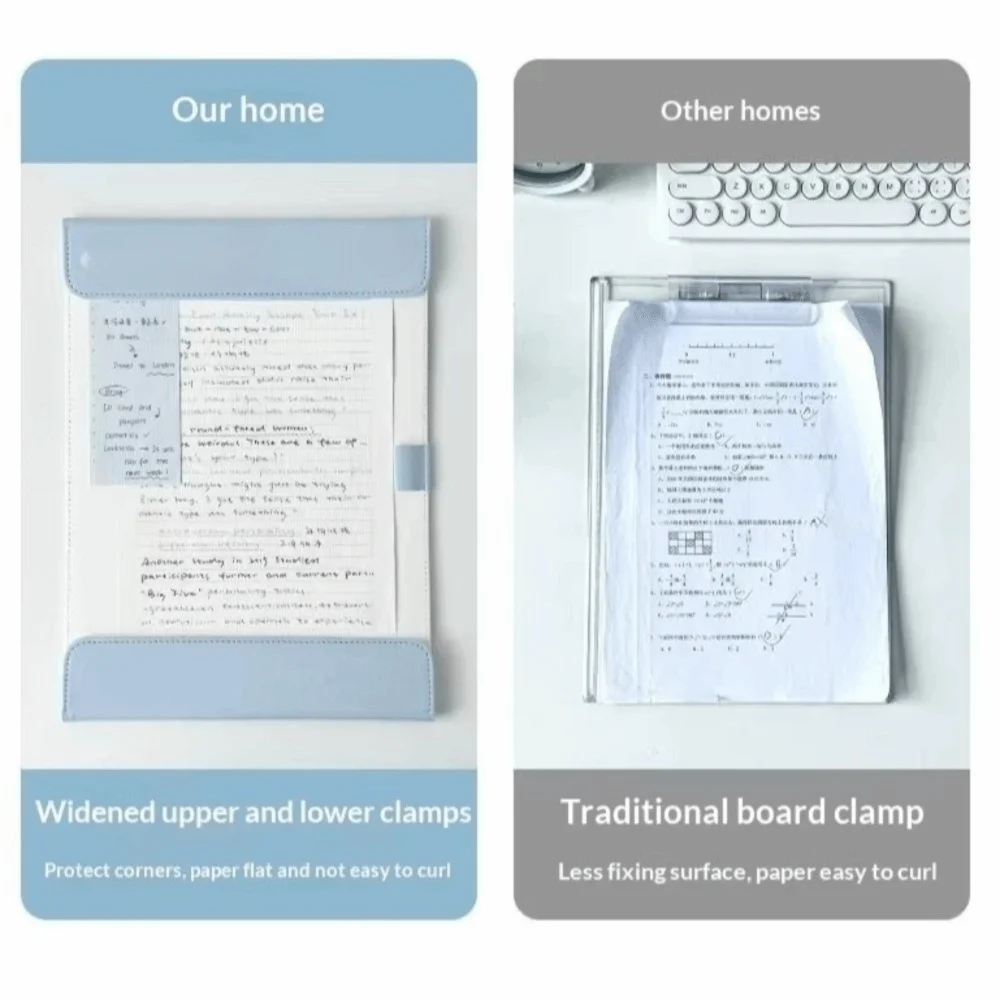 Folder A4 size Leather Clipboard Contrast Color Widening Design A4 Clipboard PU Leather Double Clip Test Paper Holder Office Use