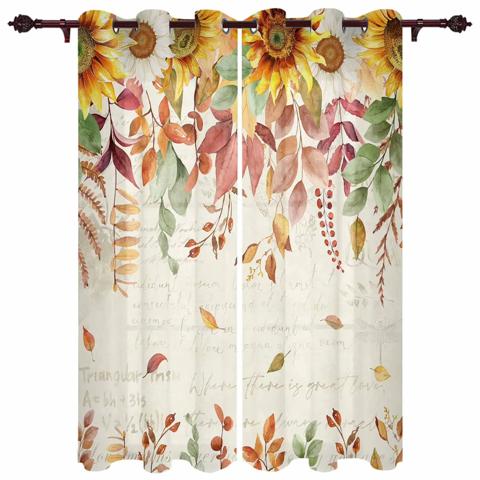 Thanksgiving Autumn Eucalyptus Sunflower Plant Curtains for Living Room Hotel Decor Window Treatment Luxury Drapes