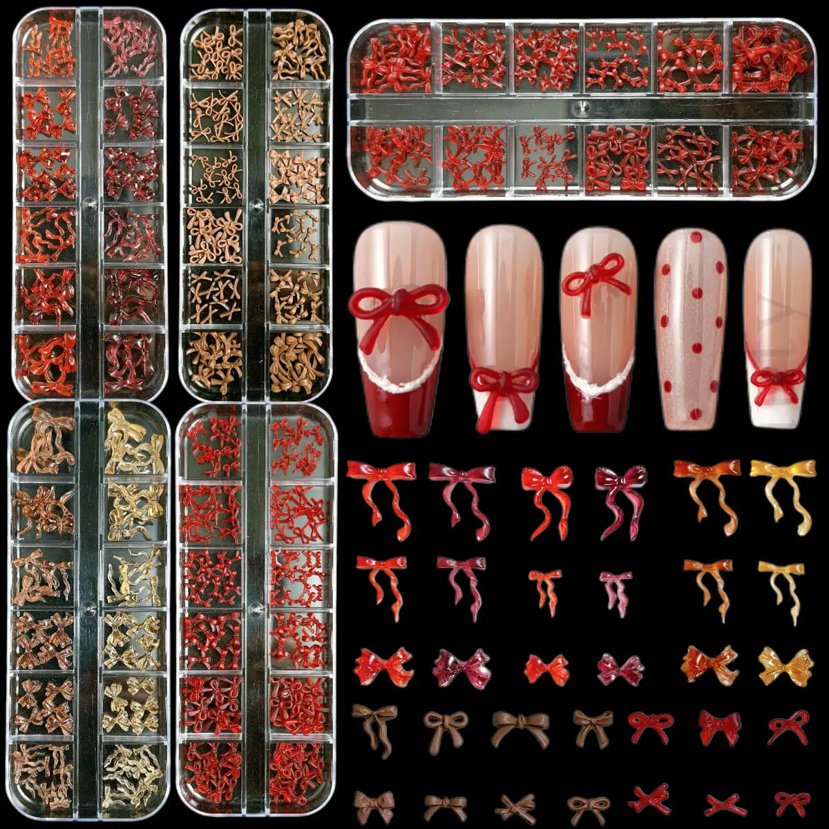 

1Box 3D Multiple Style Wave Ribbon Bows Resin Nail Charms Translucent Sweet Jelly Ties Bowknots Nail Art Decorations DIY Nails