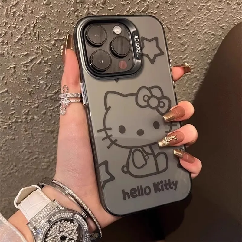 New Cases For iPhone 15 14 13 12 11 Pro Max Plus Mini XR XS X Soft Silicone Case Cute Hello Kitty Cat Star Lens Protective Cover