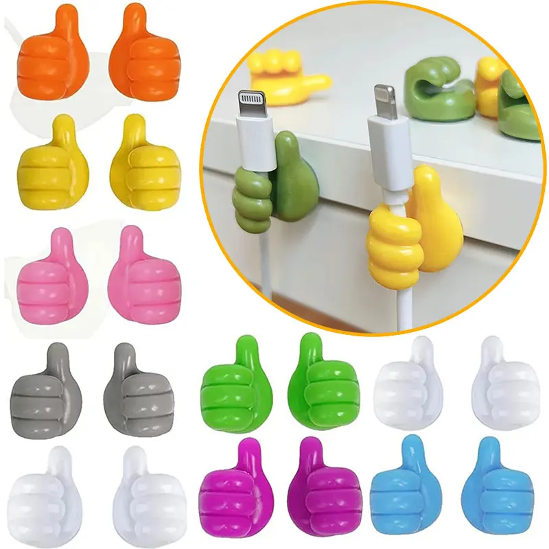 2/5/10Pcs Self Adhesive Thumb Hook Multifunction Adhesive Cable Clip Holder Creative Silicone Thumb Wall Hooks for Home Office