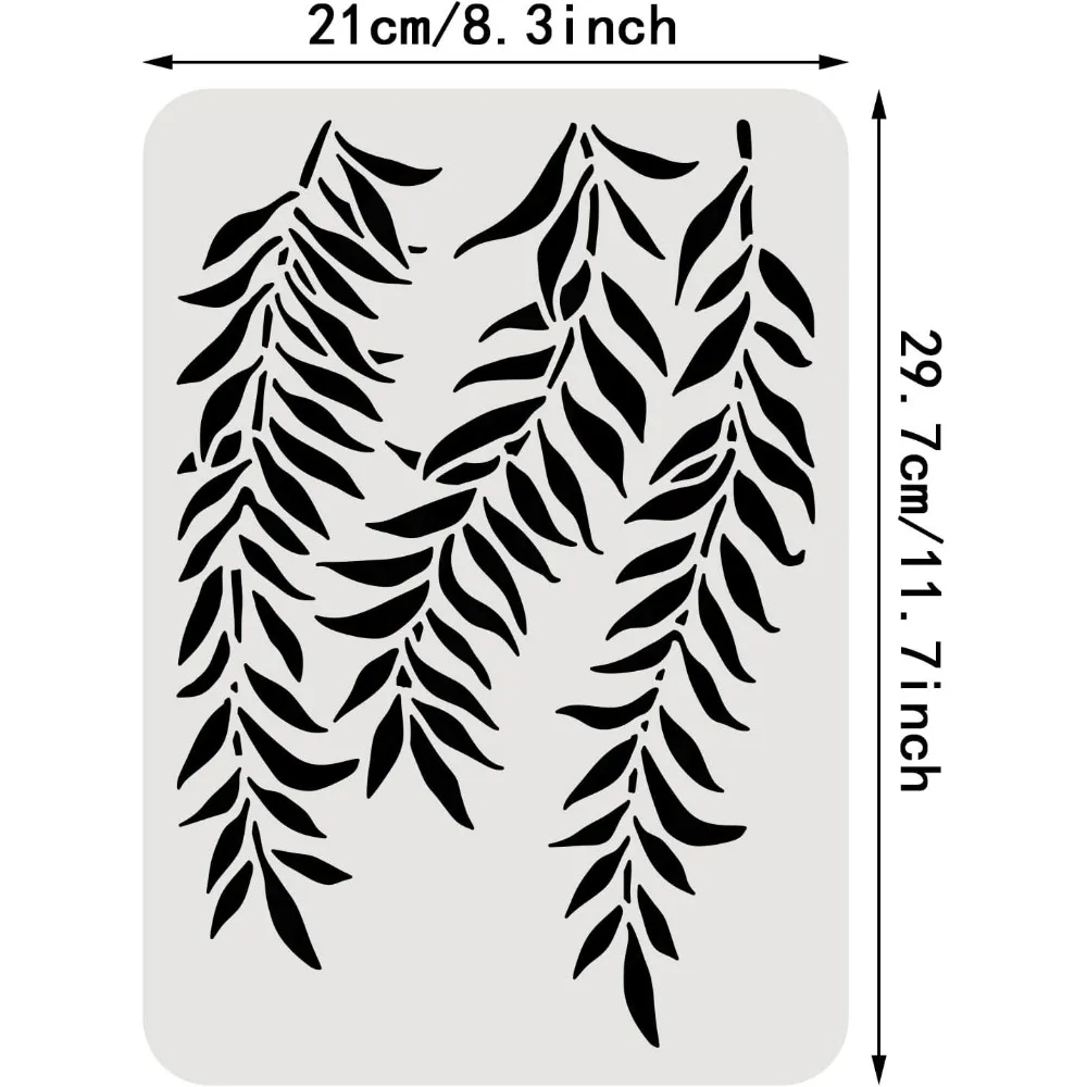 Stencil per pittura in plastica a tema pianta, salice piangente, rami di salice, modello di disegno riutilizzabile per pittura artistica, scrabooking