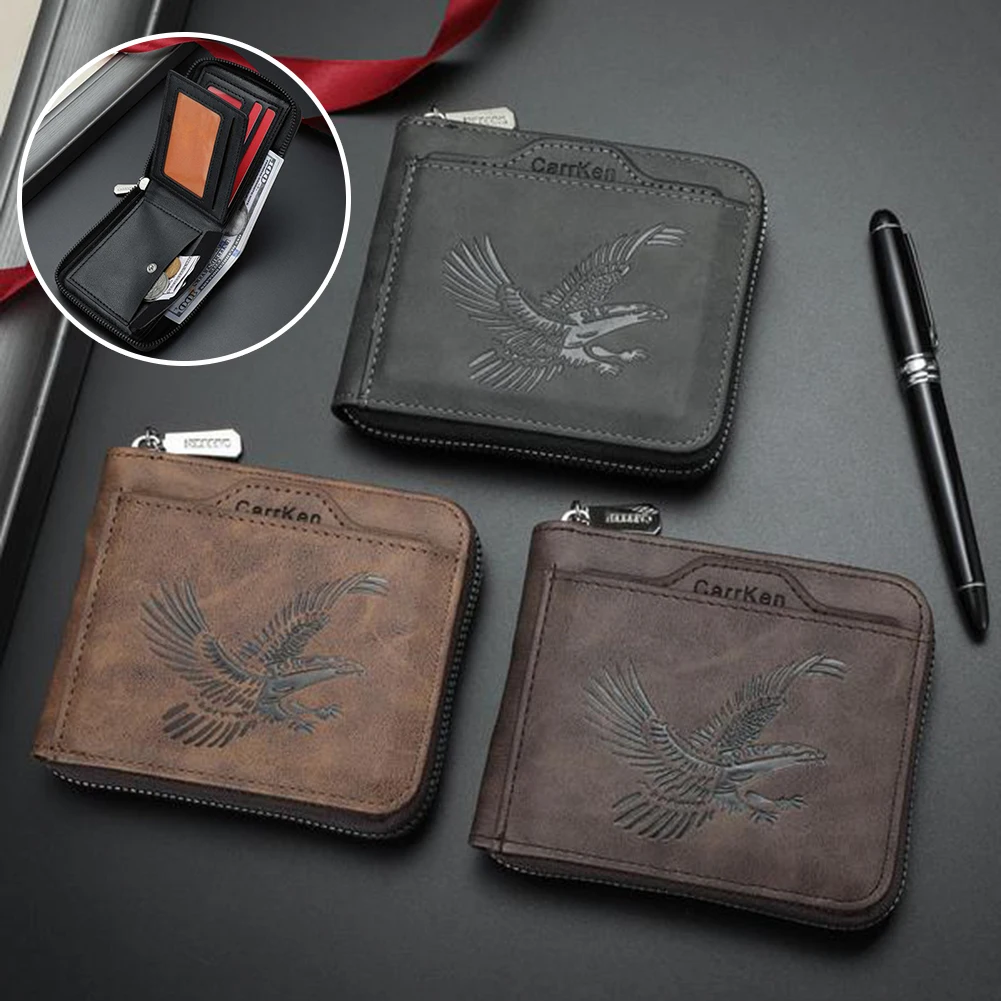 Men's Vintage Eagle-Embossed Short Wallet Business Multi Card Slot Wallet Casual Wallet For Work Daily Use Fashion Small Wallet