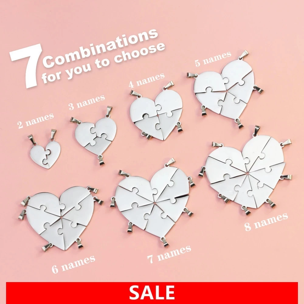 Personalized 5 Heart Reviews stainless steel Heart Shape Splicing Pendant Keychain Custom Family Best friend keyring Gifts