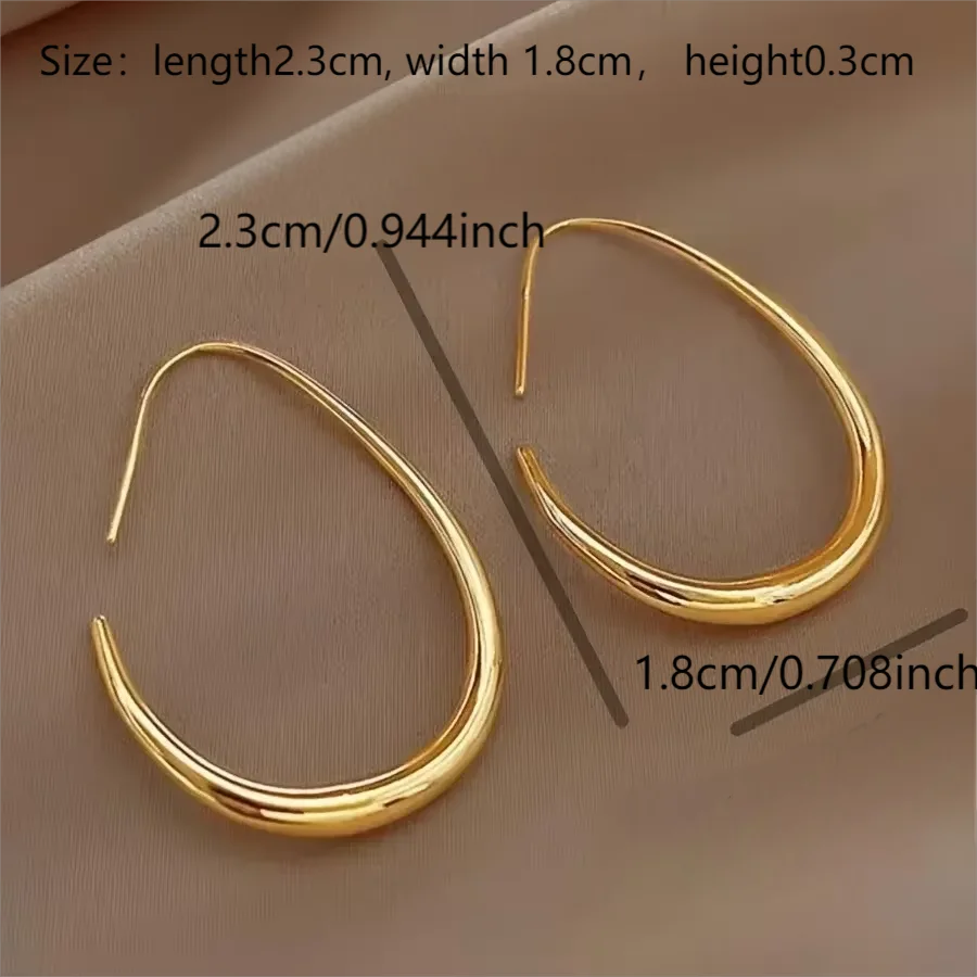 Glossy Minimalist Water Drop Design Hoop Earrings Copper 18K Gold Plated Jewelry Vintage Elegant Style For Women Daily Wear