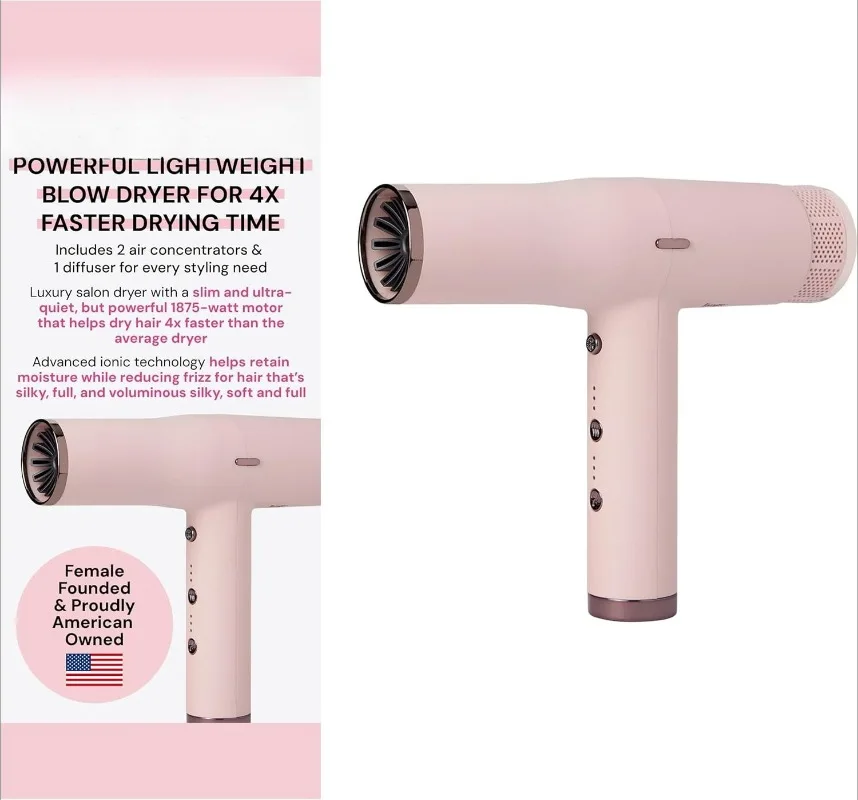 

Роскошный фен | Тихая бесщеточная сушилка с диффузором | 1875 Вт для более быстрой сушки 4X | Прическа