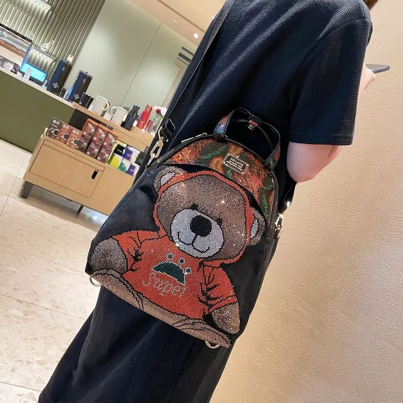 Mochila De Cuero Real con estampado de oso para mujer, bolsos escolares de diseñador de lujo, mochila de gran capacidad Ita