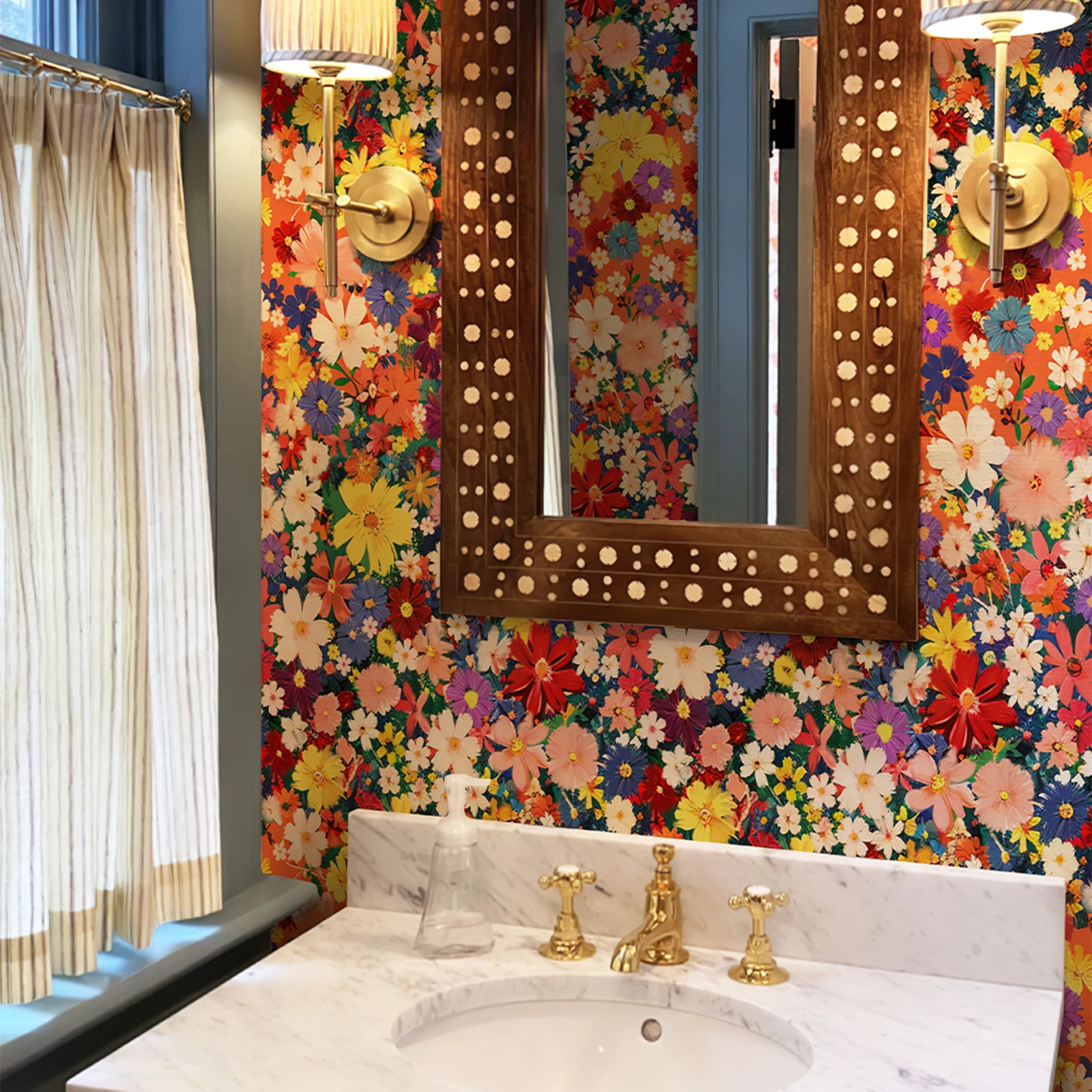 Colorful Blooming Flowers  Peel and Stick Wallpaper Waterproof Self Adhesive Bay Window, Laundry Room Home Decoration