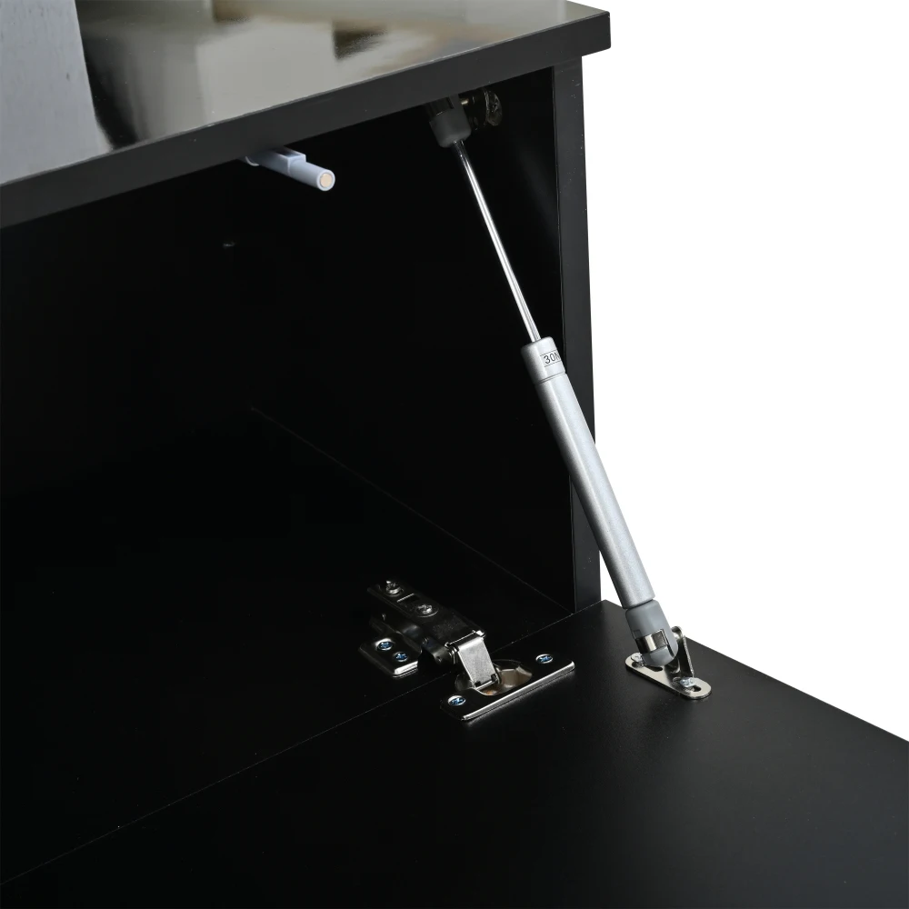 3-teiliges TV-Wohnzimmer-Wandset mit LED-Beleuchtung, Hochglanz-Möbelset, TV-Schrank, Vitrine und Hängeregal, für Fernseher bis zu 80 Zoll – Detail 26