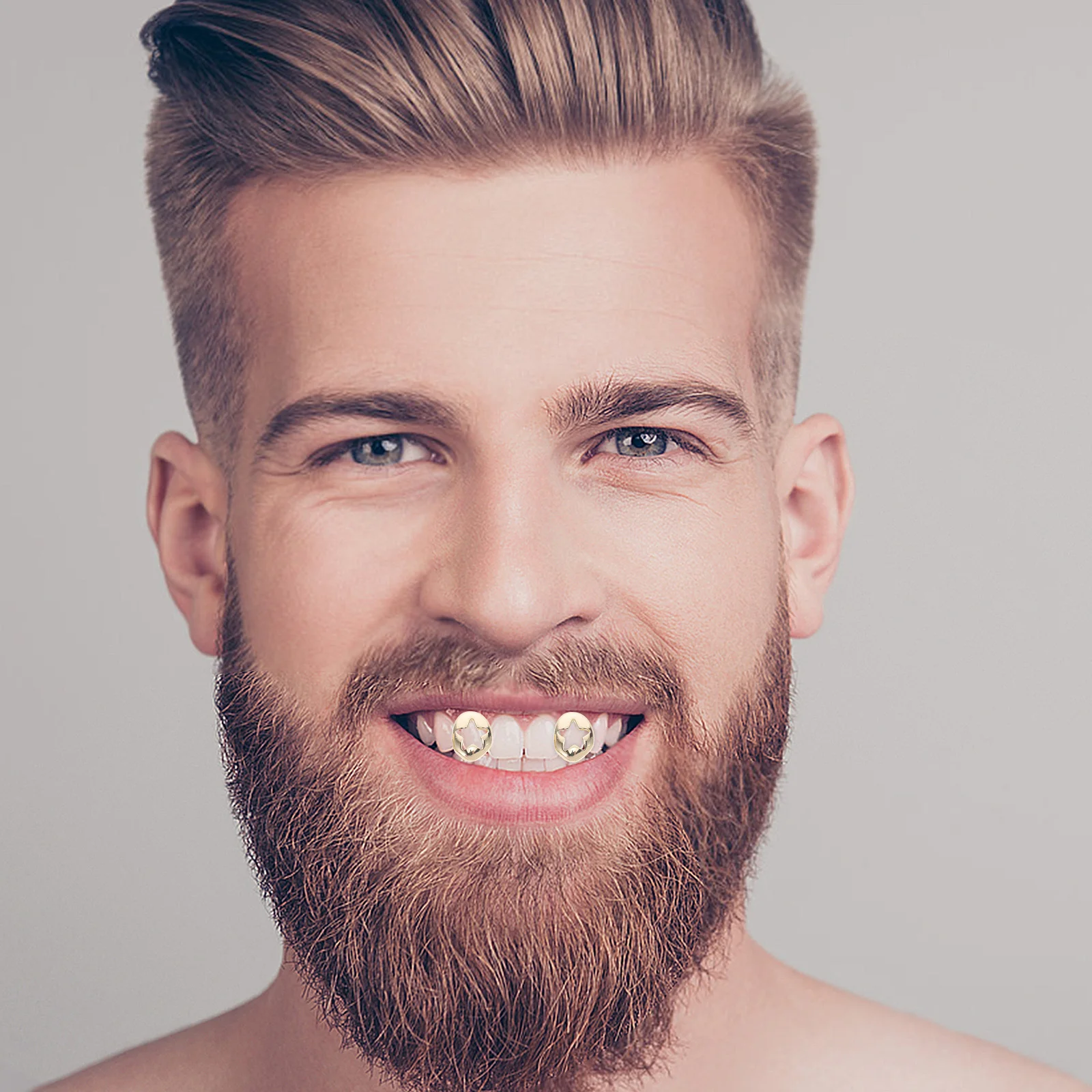 

4pcs Hip Teeth Caps Star Rose Design Copper Fake Tooth Grills For Halloween Punk Party Rapper Costume Teeth Mouth Jewelry