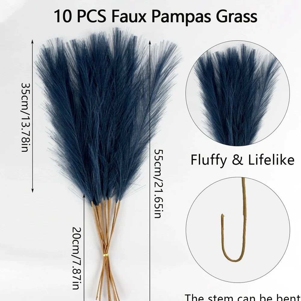 10 Stück künstliches Pampasgras, Dekorationsblumen, künstliche Pflanze, Schilf für DIY-Blumenarrangements, Tischdekoration, Hochzeit, Weihnachtsdekoration – Detail 9