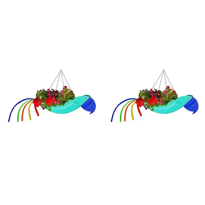 AT44-2X Metal Flower Pot Exquisite Flying Bird Shape Colorful Parrot Flower Pot ,L,D