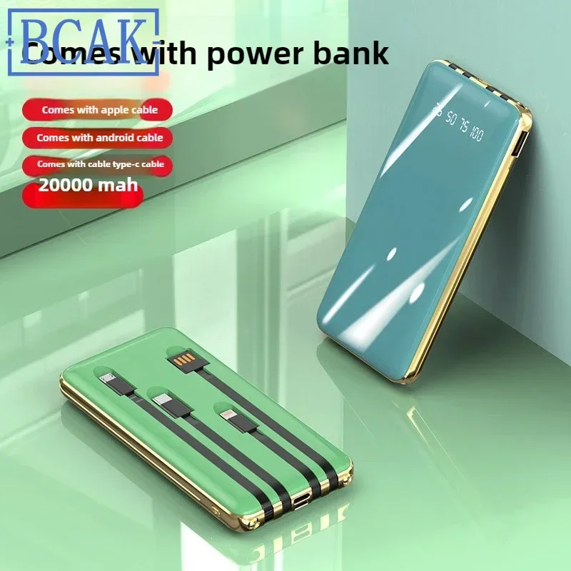 New Style Thin and Light New Creative Large-capacity Electroplating with Own Cable Power Bank 20000mAh BCAK Portable Mobile Powe