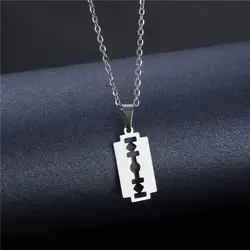 Fashion Silver Color Stainless Steel Razor Blades Pendant Necklaces Men Jewelry Steel Male Shaver Shape Sweater Necklace Gifts