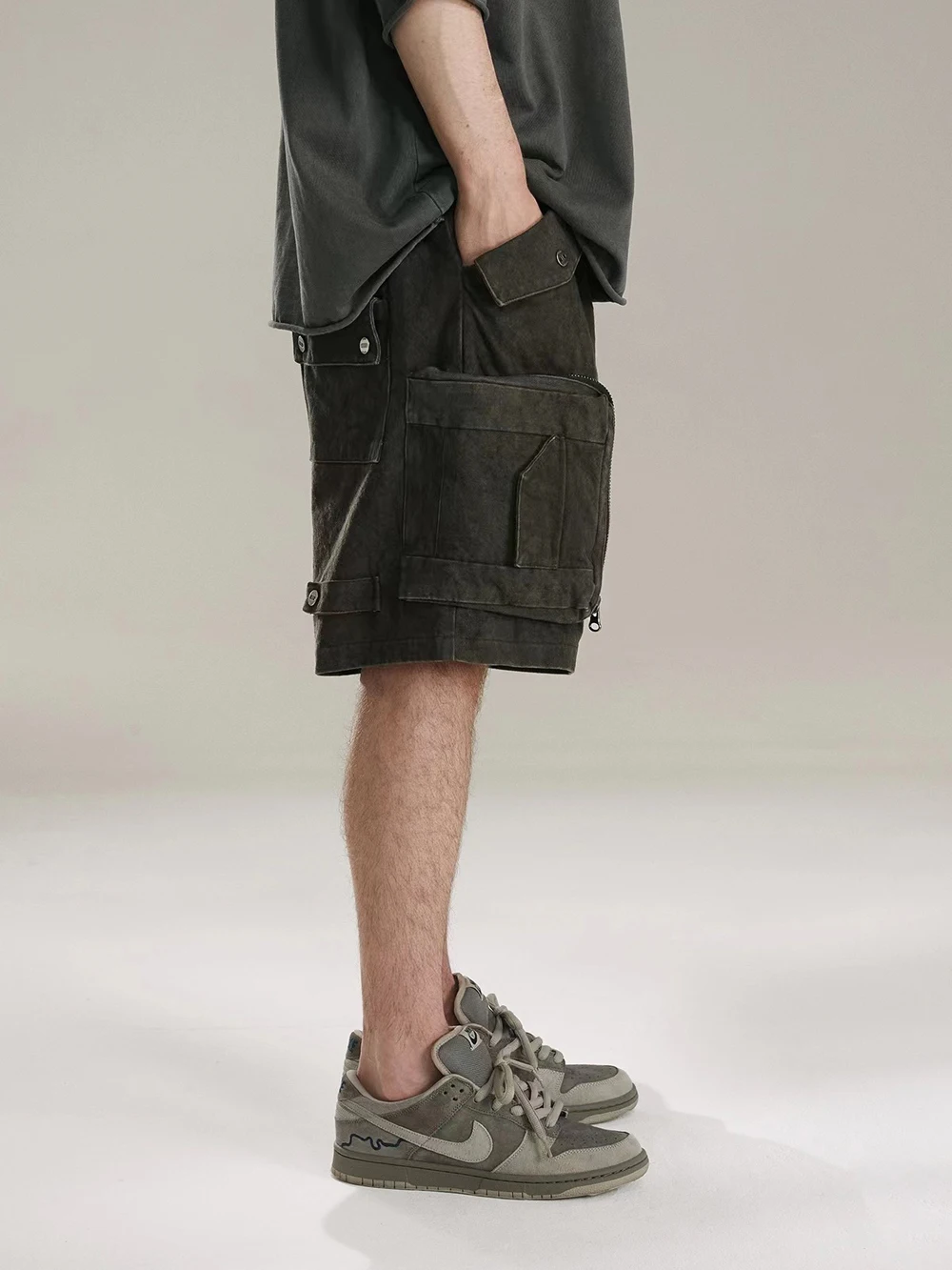 Heavy Industry Tie Dyed Canvas Washed Shell Shorts for Men Wide Leg Baggy Cargo Short Oversize