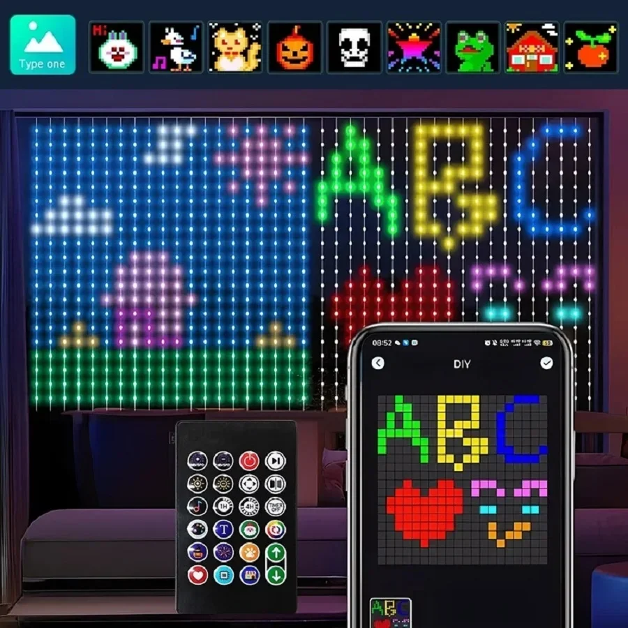 

400 светодиодов, умные занавески, управление через приложение Bluetooth, сделай сам, светодиодные гирлянды RGB, гирлянды, дисплей с изменением музыки для декора окна, спальни