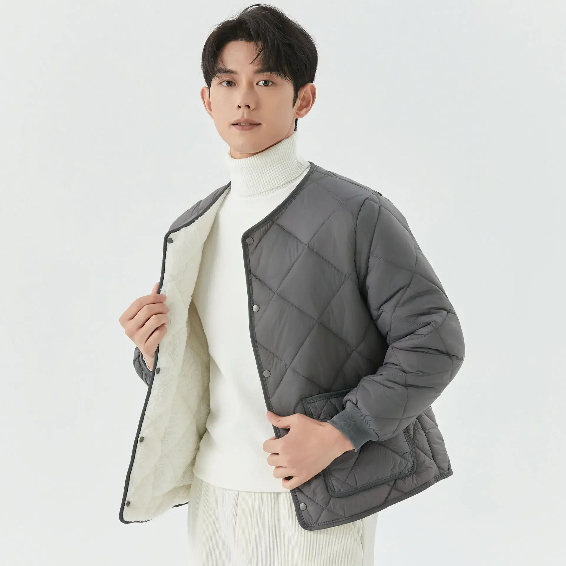 New Korean Version 100% Polyester Loose Thickened Warm Leisure Solid Color Single-breasted Cotton-padded Jacket for Men's Winter