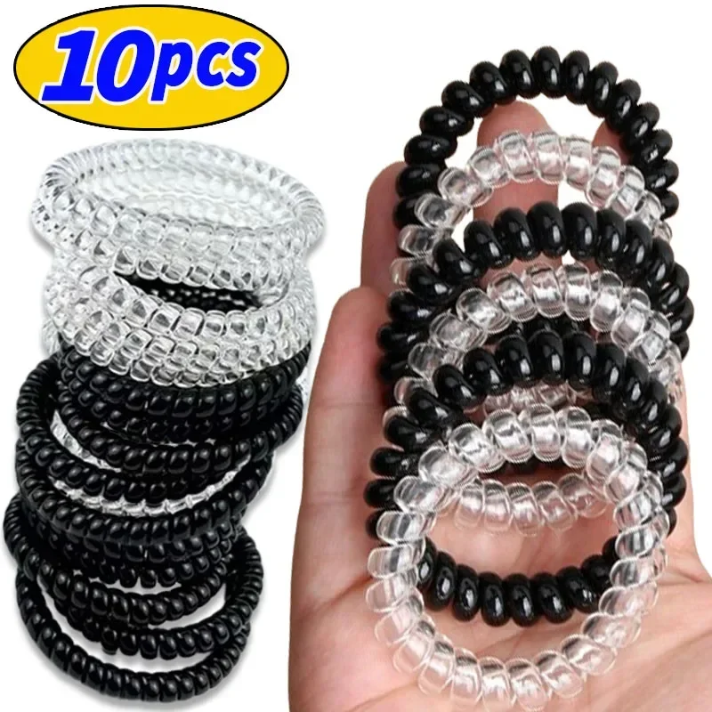 10pcs Women\'s Spiral Hair Ties Telephone Wire Cord Hair Ring Elastic Head Bands Rubber Band Scrunchies Headwear Hair Accessories