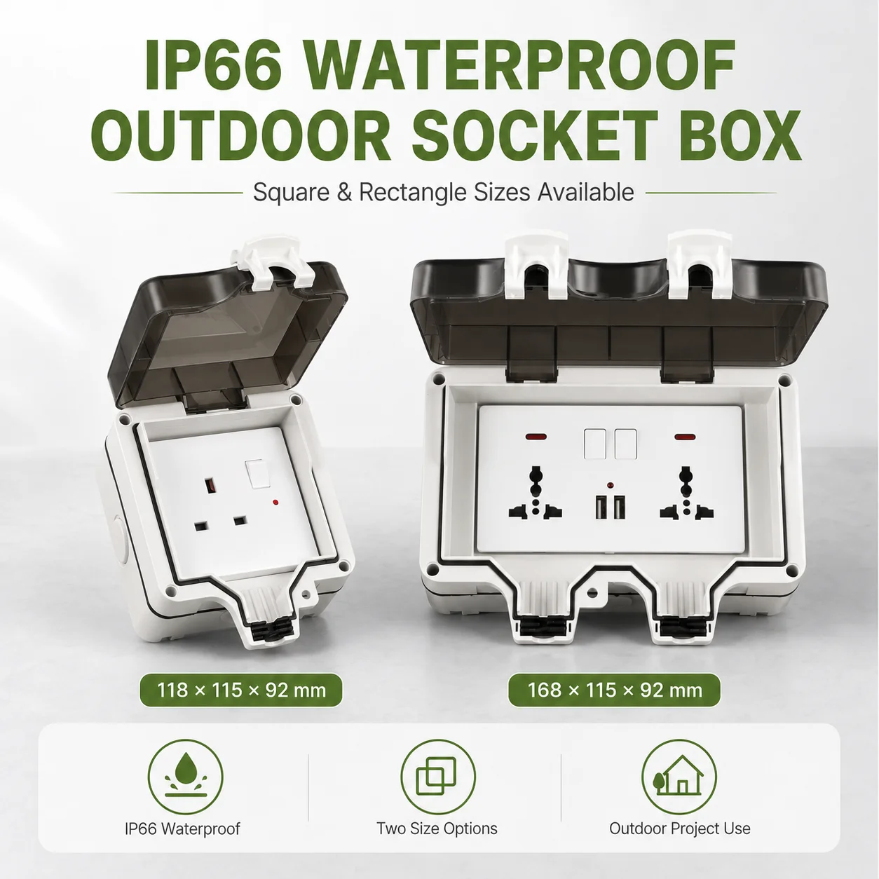 Outdoor Kitchen Power Outlet - IP66 Waterproof Socket Universal UK Dual