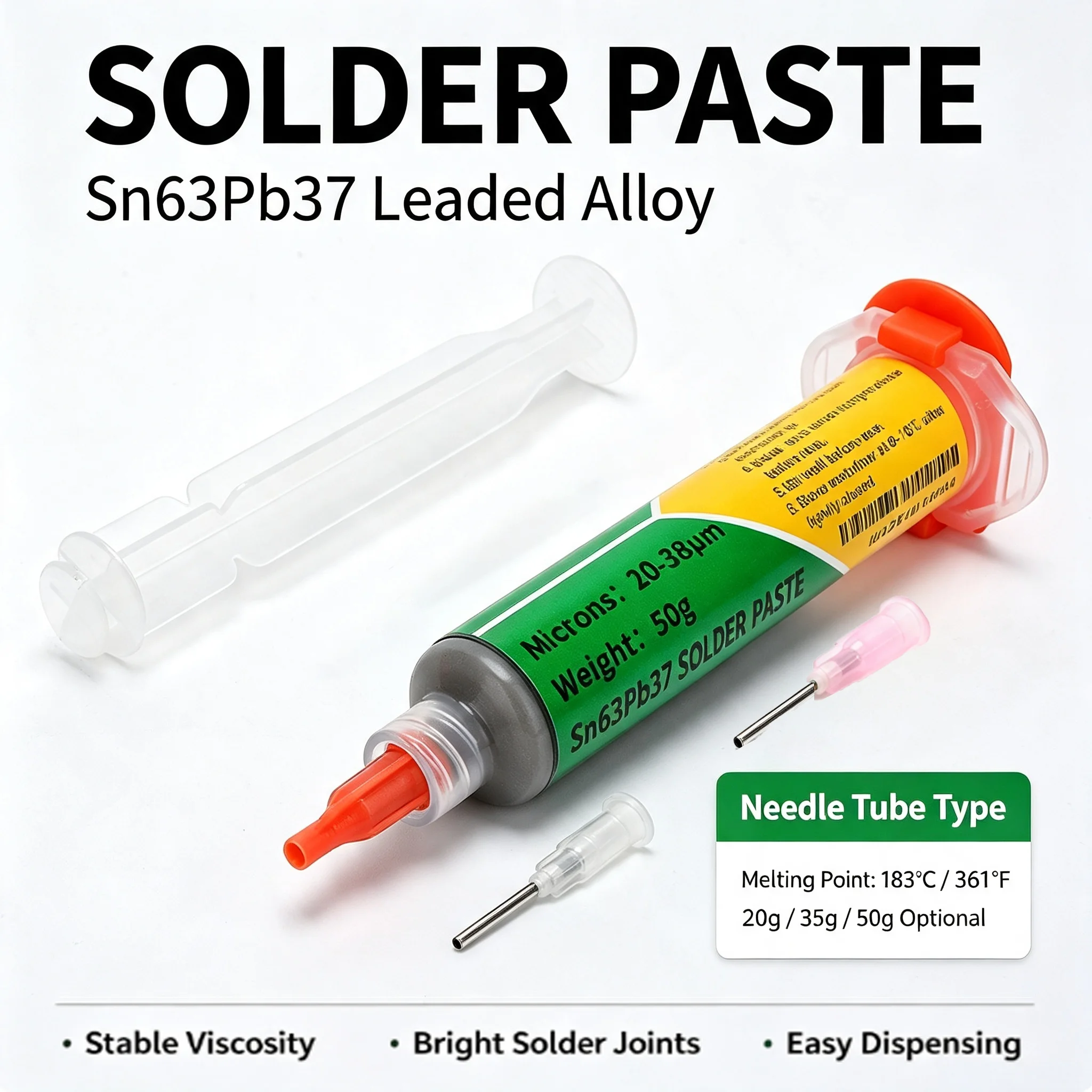 Sn63Pb37 Leaded Solder Paste 183°C Syringe Solder Paste 20g 35g 50g Optional for BGA Reballing Phone PCB Repair
