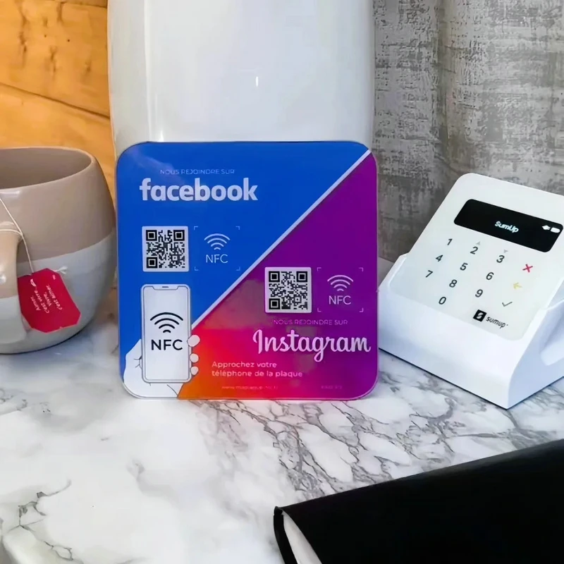 Social media zeichen 2-in-1 google review instagram facebook acryl zeichen nfc tippen oder scannen google review zeichen qr code plate display