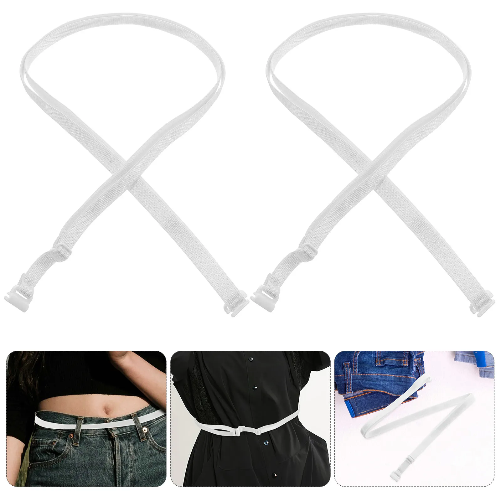 2Pcs Women's Thin Elastic Tucking Belt Adjustable Invisible Waistband for Shirts Sweaters Crop Tops Daily Use Seamless Secure