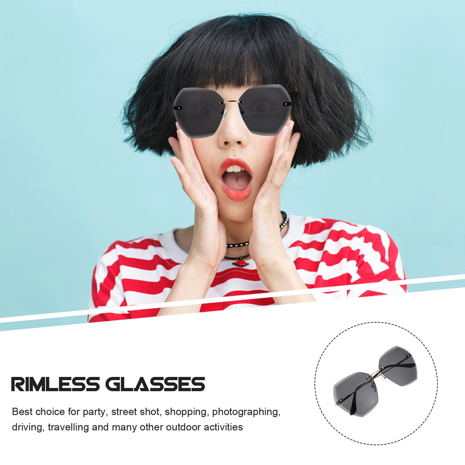 

Rimless Sunglasses Stylish Chic Uniqueness Fashionable All-Match Party Eyewear Curved Legs Comfortable Wear Durable Pc Material