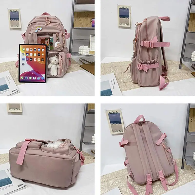 Sac d'école Kawaii avec épingle et accessoires, sac initié, grande capacité, mignon