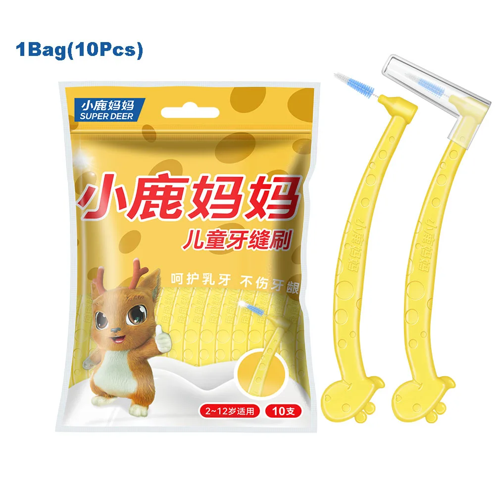 SUPER DEER Kids L Shaped Interdental Brush 10/30/50Pcs Bristle Teeth Gap Cleaner For Years Children Oral Care Dental Cleanin