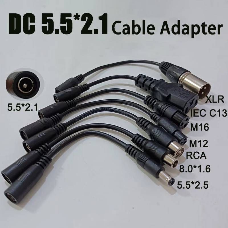 DC 5.5X2.1 To M12 M16 3Pin XLR RCA IEC 3P 8016 5525 Connector Cable Adapter for Scooter Electric Bike Charger Accessories Plug