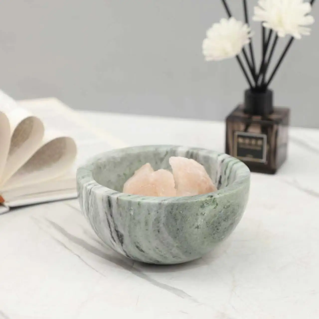 Wabi-sabi style natural marble bowl amethyst geode bowl