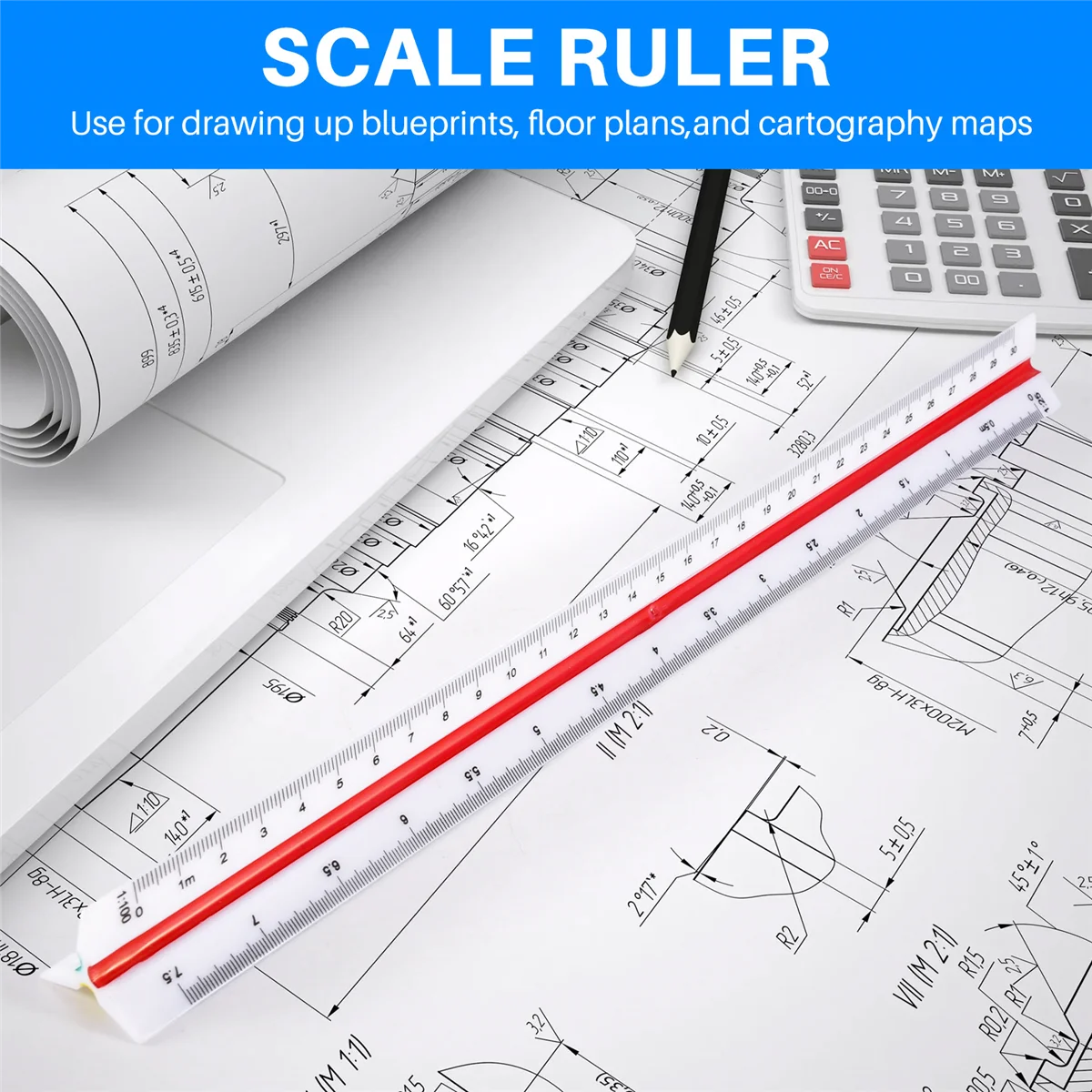 AT77 1:20 1:25 1:50 1:75 1:100 1:125 Пластиковая треугольная линейка