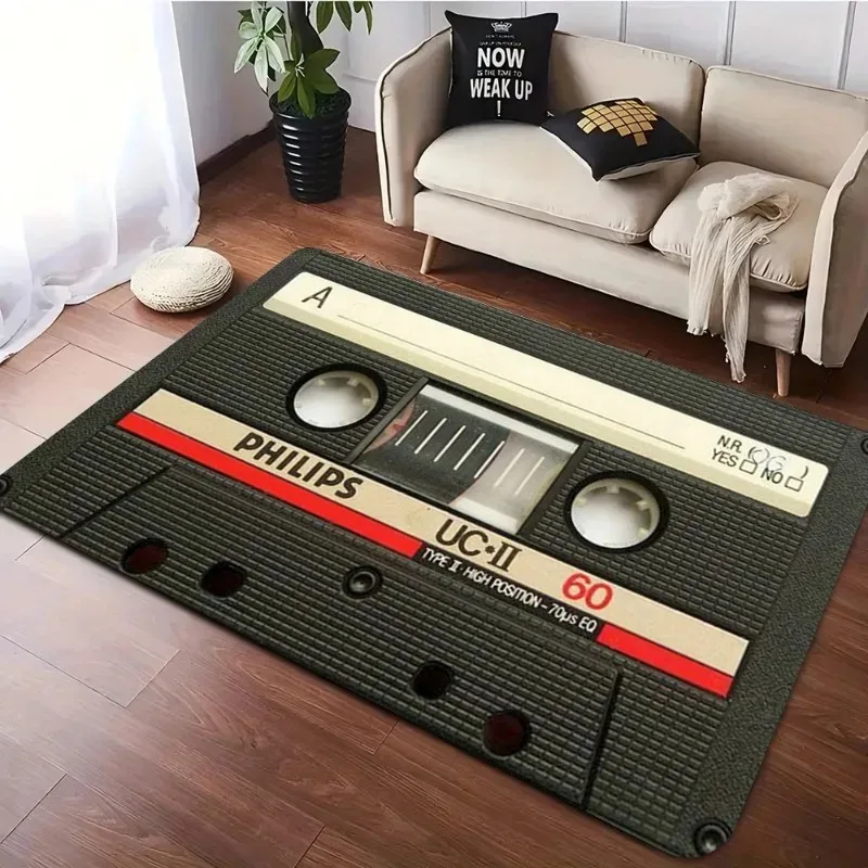 Music Radio Carpet,Vinyl Record Rug Anti-Slip Washable Doormat, Stain Resistant Floor Mat for Living Room Bedroom Decor