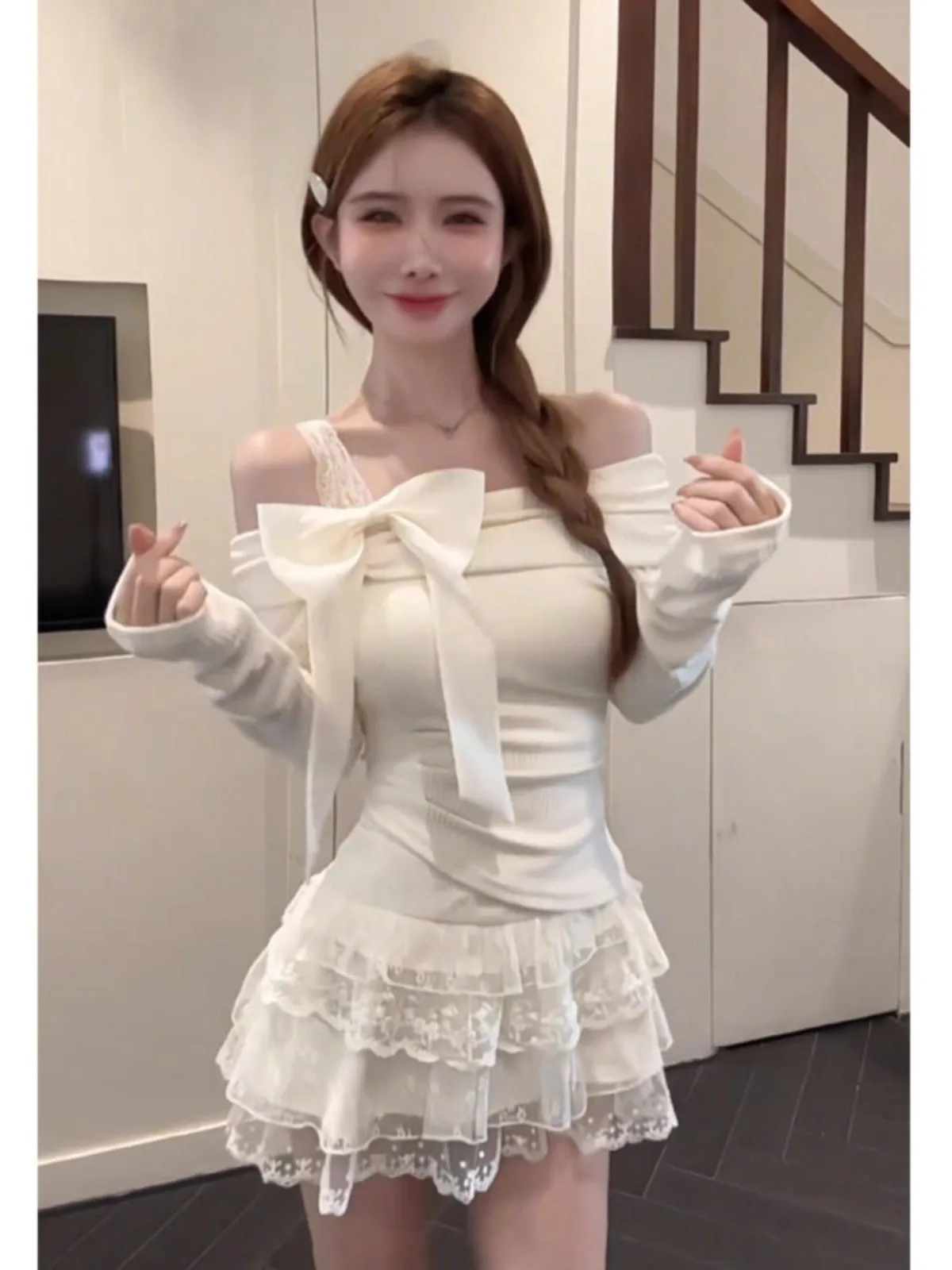 سترة نسائية محبوكة من Sweet Sle Long Sve مع عقدة شريطية ملابس داخلية بقصة ضيقة لربيع...