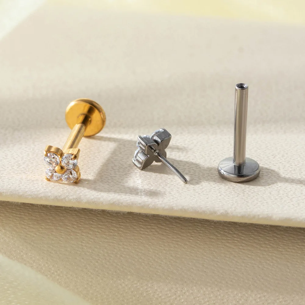 1 قطعة G23 التيتانيوم ثقب Labret الزركون الزهور الغضروف أقراط مسمار اللولب الزنمة الفص مسمار محارة شحمة ثقب الشفاه مجوهرات