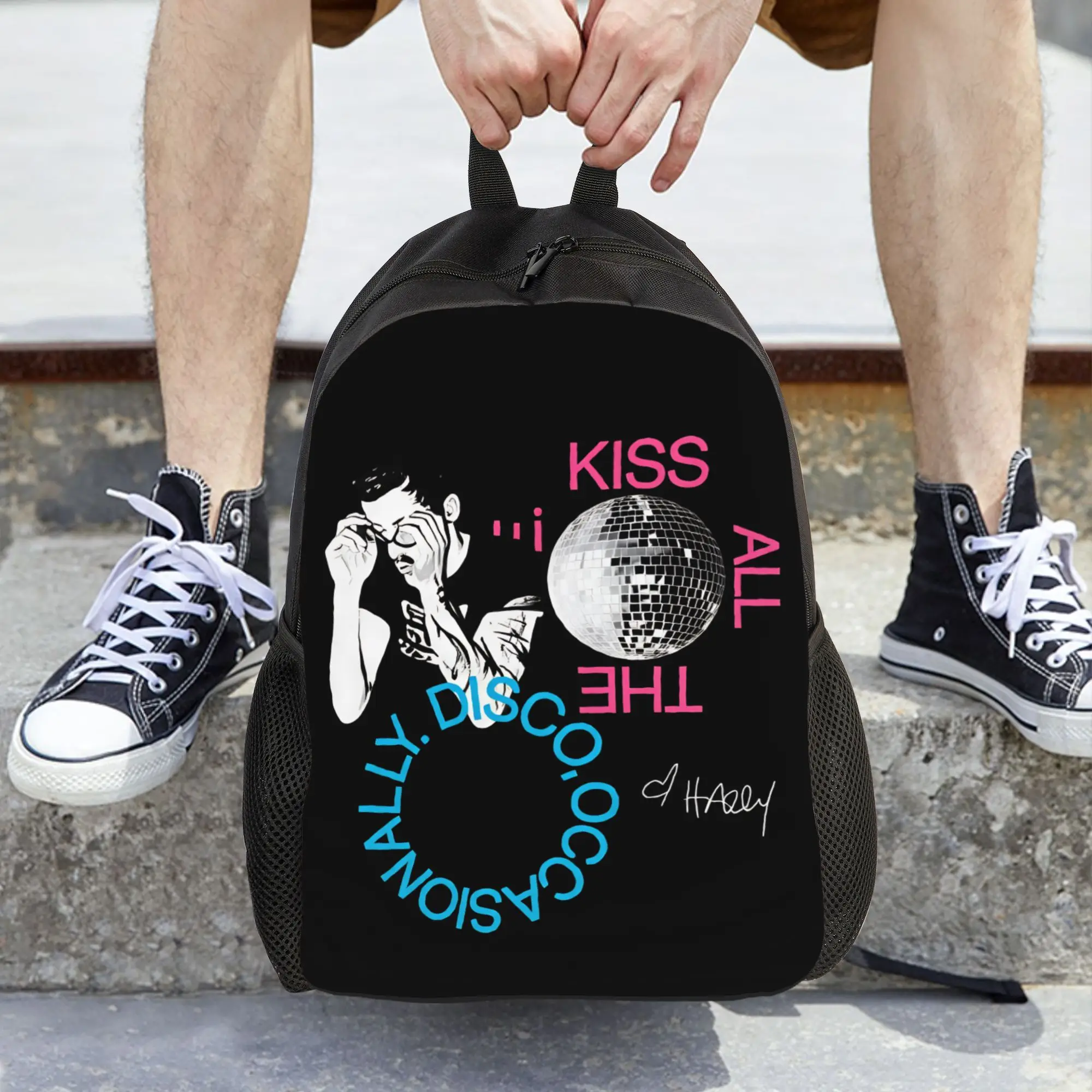 

Kiss All the Time Backpack Harrys Styles 2026 Hiking Backpacks Men Kawaii High School Bags Colorful Large Rucksack